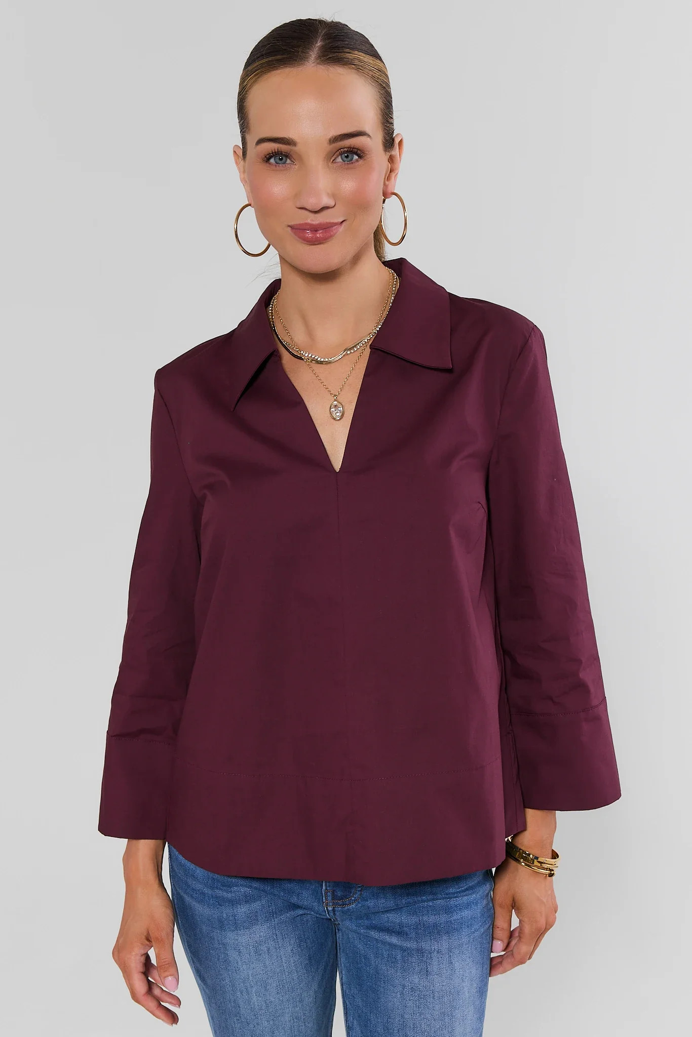 Maroon Split Neck Collared Top | Avara