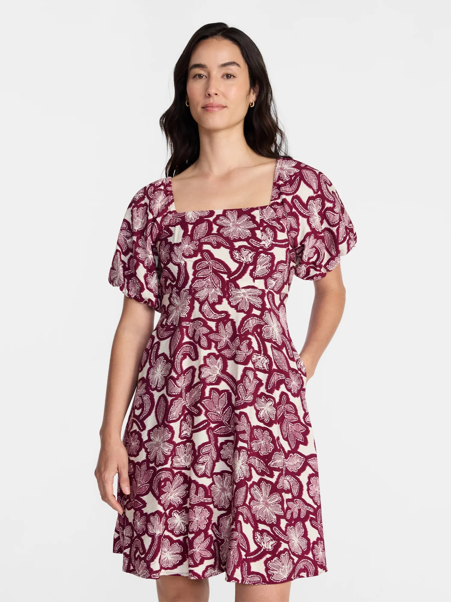 Time and Tru Women's Airflow Mini Dress with Puff Sleeves, Sizes XS-XXXL | Walmart (US)