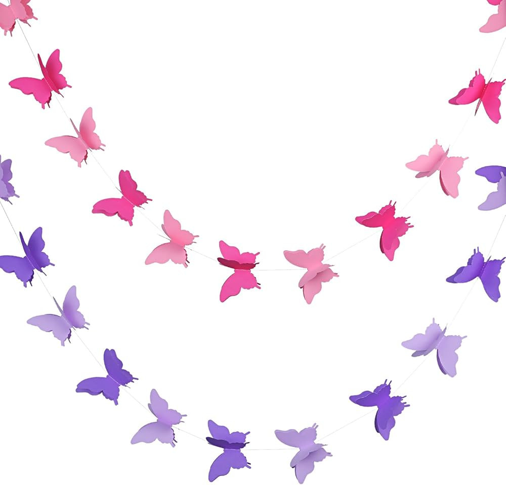 2 Pieces 3D Paper Butterfly Banner Hanging Decorative Garland for Wedding, Baby Shower, Birthday ... | Amazon (US)
