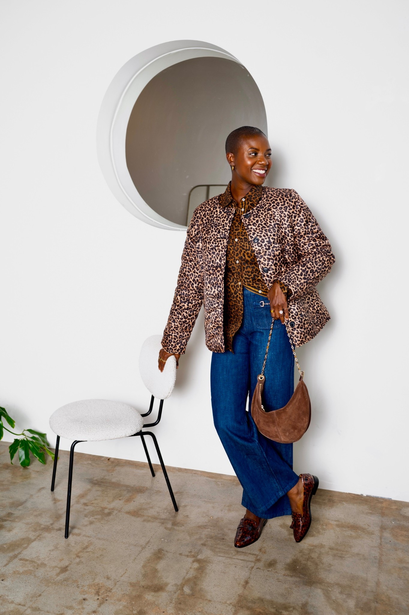 Fall essentials! Animal print button up shirt, reversible animal print puffer jacket, dark denim wide leg jeans, brown suede crest purse and tortoise loafers  

#LTKTravel
