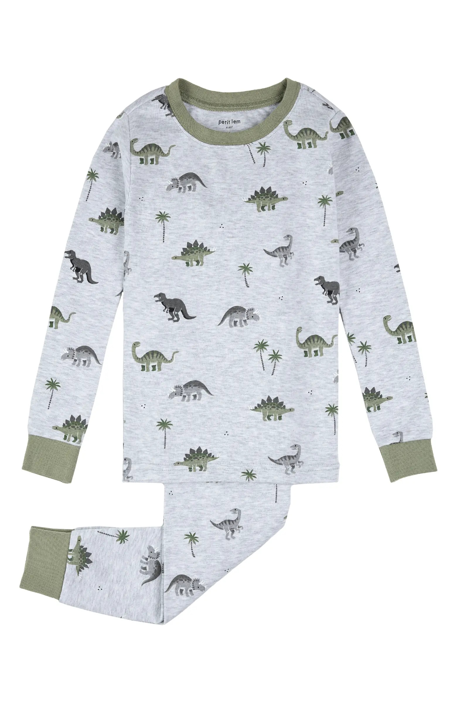 Petit Lem Kids' Dino Print Fitted Two-Piece Organic Cotton Rib Pajamas | Nordstrom | Nordstrom
