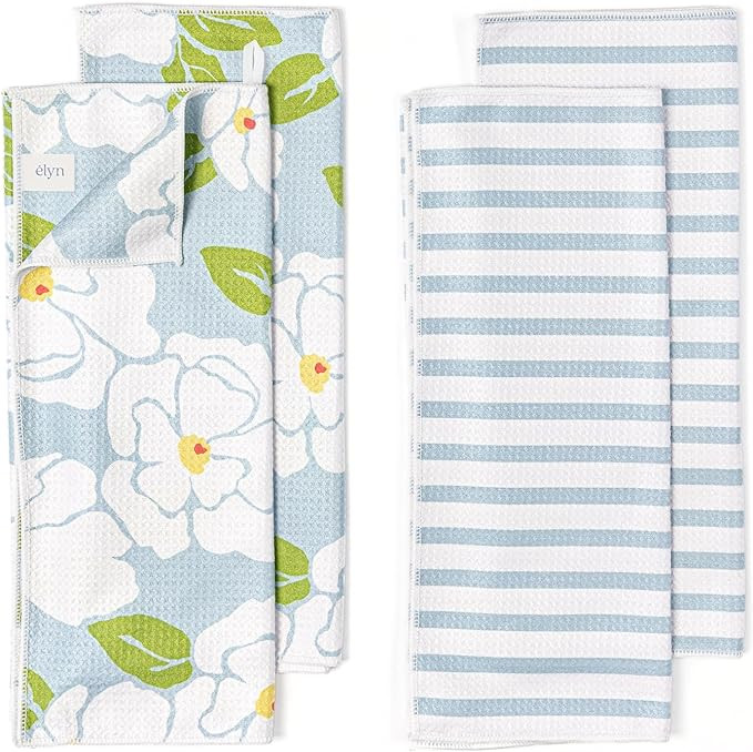 Microfiber Kitchen Dish Towel Set, Quick-Dry & Absorbent Waffle Weave Cleaning Towels, Set of 4 K... | Amazon (US)