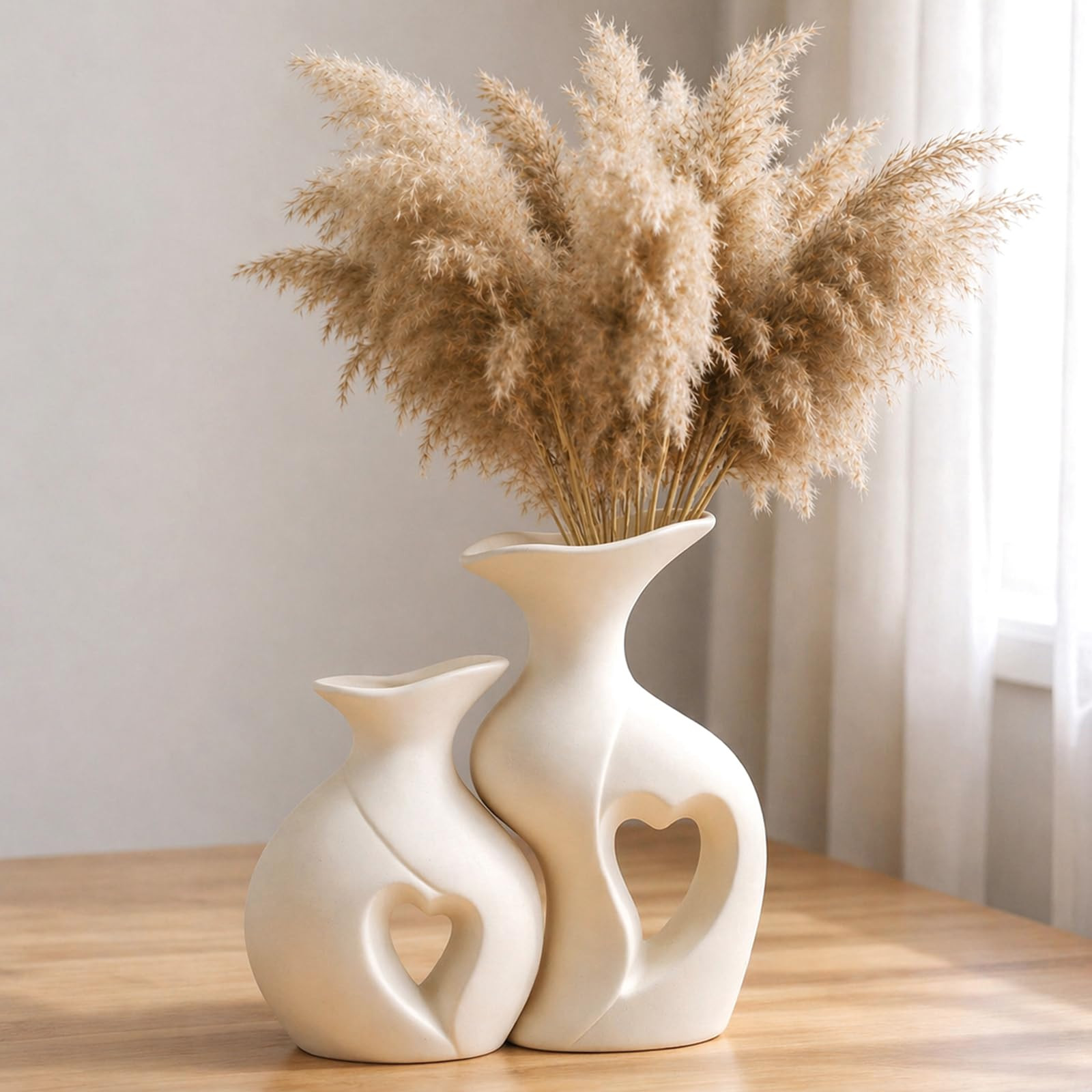 White Ceramic Vase Hollowed Heart Flower Vase Set for Modern Nordic Boho Home Decor, Aesthetic Va... | Amazon (US)