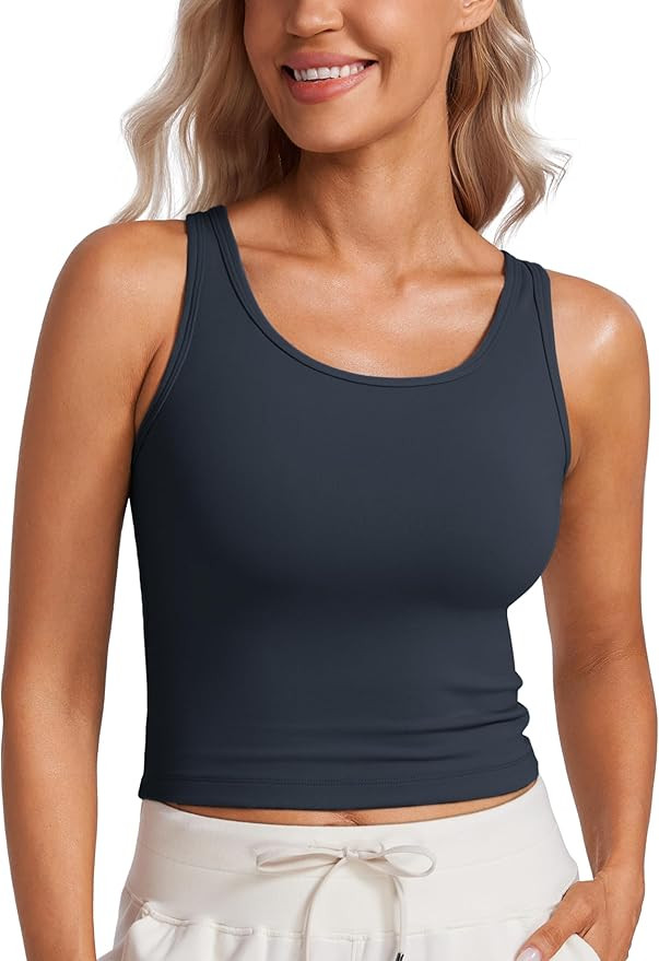 CRZ YOGA Womens Butterluxe Double Lined Tank Tops Scoop Neck Racerback Workout Tanks Sleeveless C... | Amazon (US)