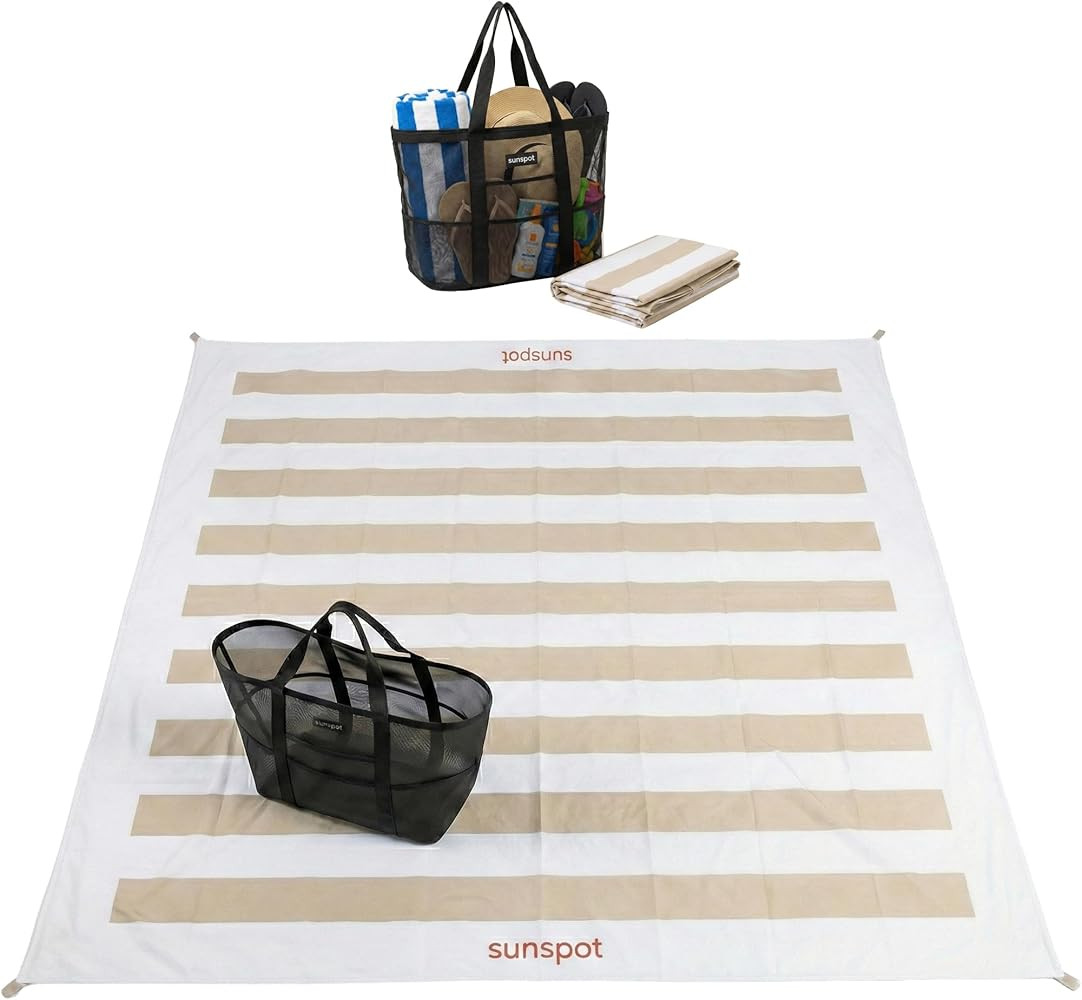 SunSpot 2-in-1 Mesh Beach Bag Includes 7ft X 7ft Large Blanket, 60L family Tote, Water-Resistant,... | Amazon (US)
