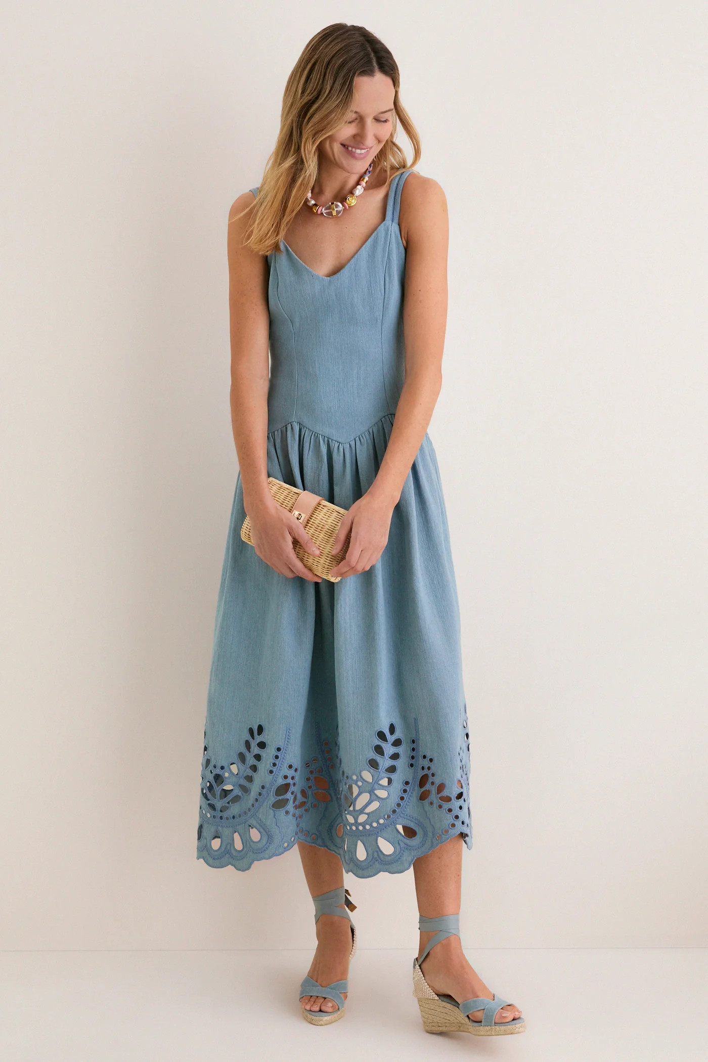 Light Blue V-Neck Eyelet Detail Midi Dress | Tuckernuck (US)
