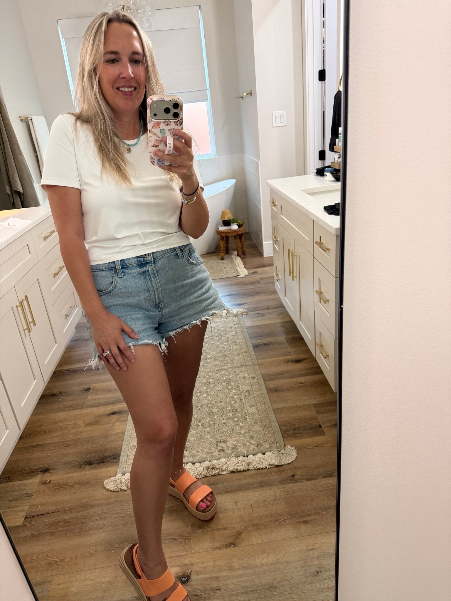 My go to summer outfit. Simple, classic and so comfy for all the camp runs, errands and video meetings in between! Basic white tee, cut off shorts and the most comfortable sandals!

#LTKootd #LTKOver40 #LTKMidsize