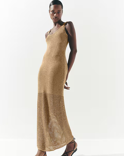 Metallic Crochet Scoop Neck Maxi Sweater Dress | Express