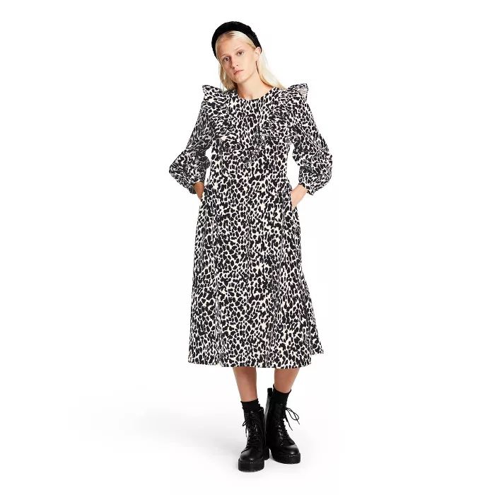 Women's Leopard Print Long Sleeve Dress - Sandy Liang x Target White/Black | Target