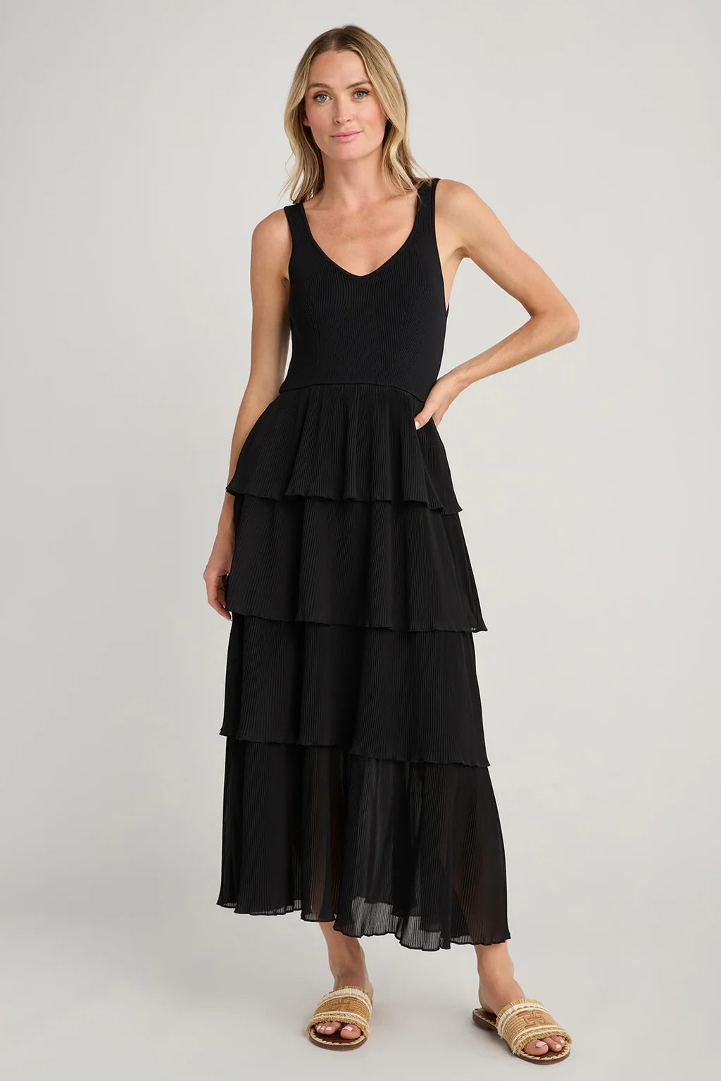 &amp; Merci Pleated Tiered Midi Dress | Social Threads