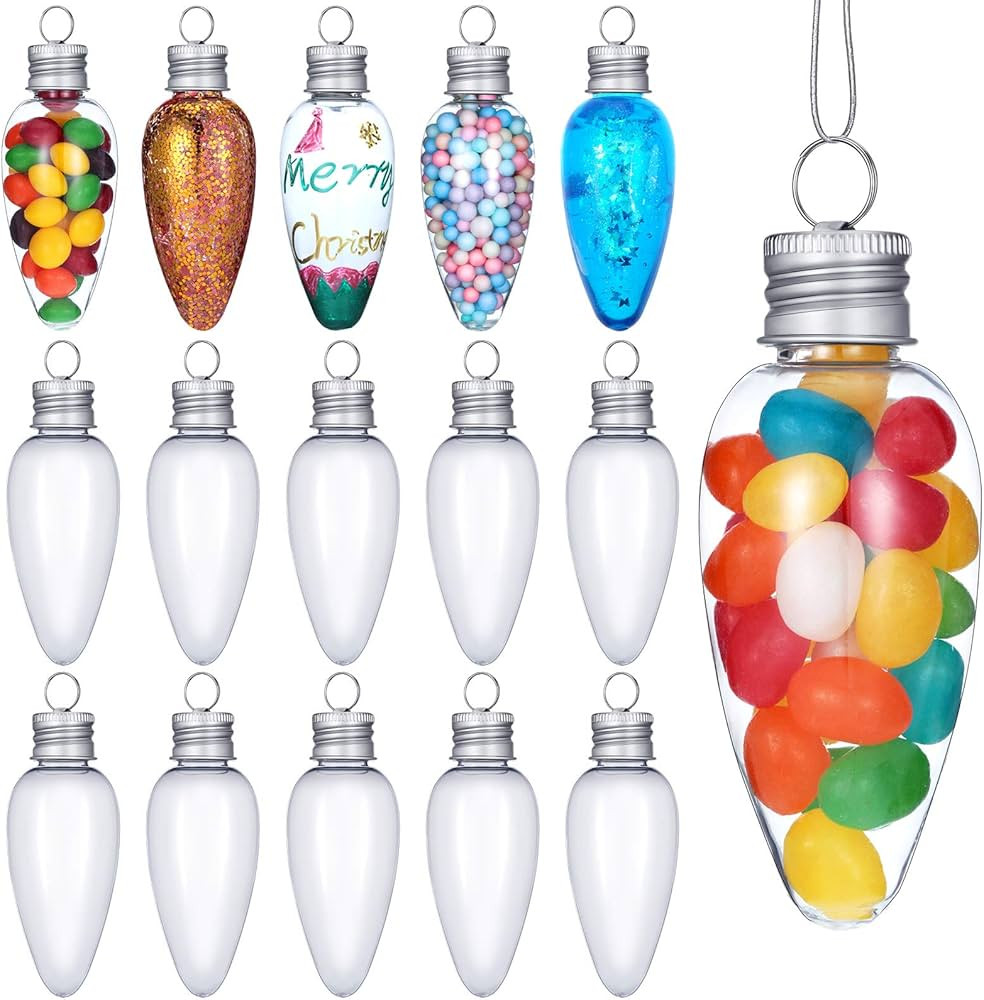 Patelai 24 Pieces Christmas Fillable Light Bulb Shape Ornaments Clear Light Bulb Bottles Ornament... | Amazon (US)