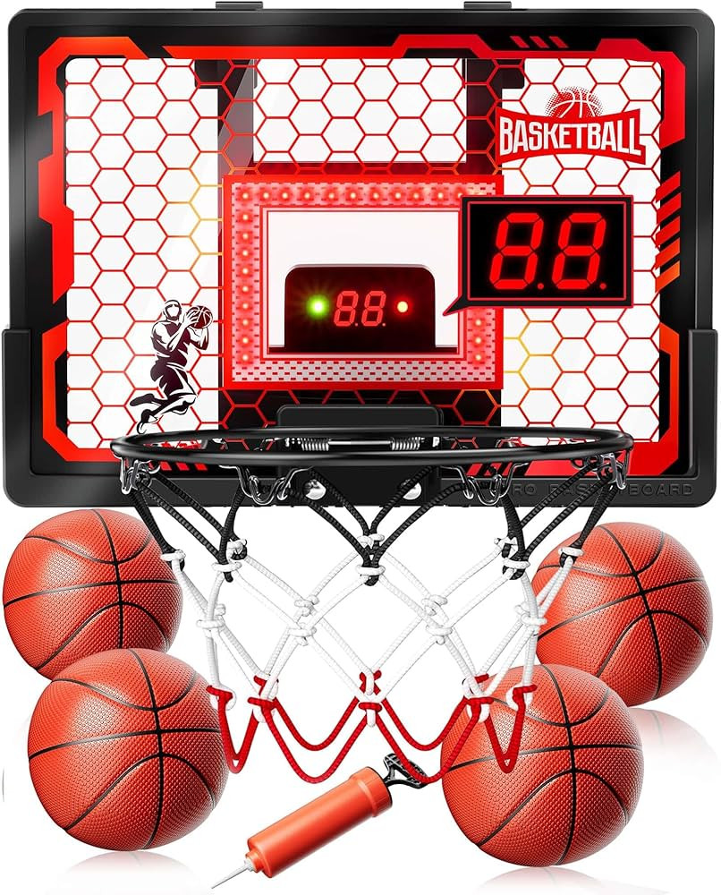 Indoor Basketball Hoop Pro for Kids, Over The Door Basketball Hoop Indoor with LED Light/Scoreboa... | Amazon (US)