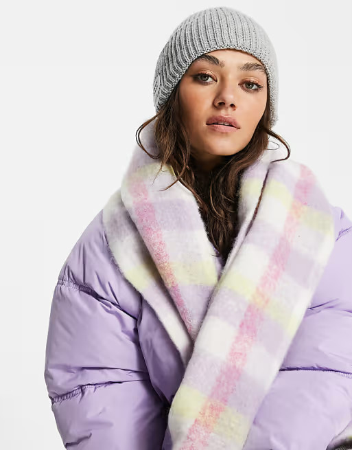 Topshop brushed check scarf in white | ASOS (Global)