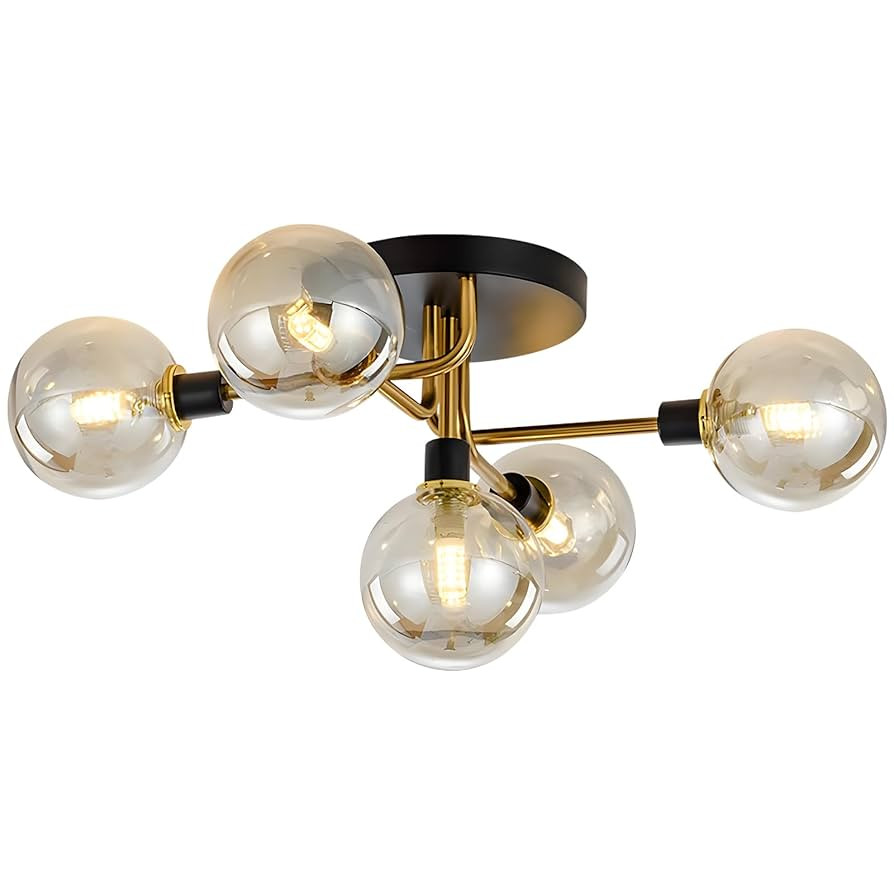 KCO Lighting 5-Light Mid-Century Modern Glass Globe Semi Flush Mount Ceiling Light Black and Gold... | Amazon (US)
