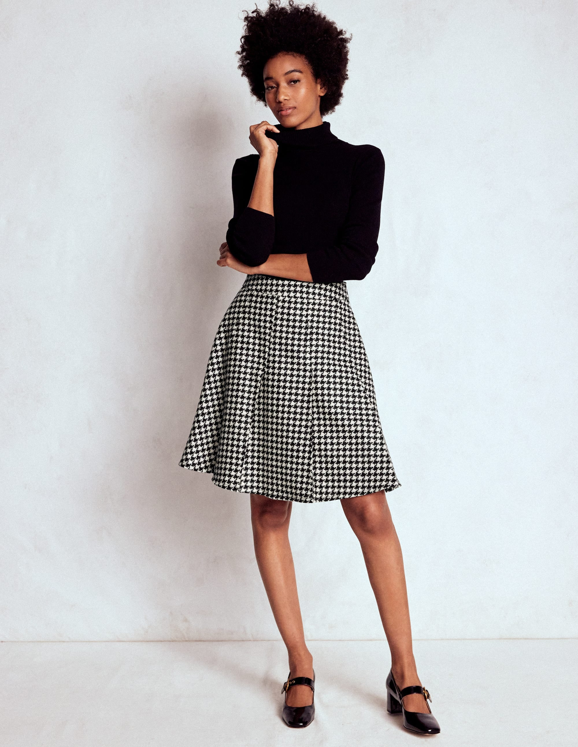 Flippy Wool Skirt-Black Dogstooth | Boden (US)