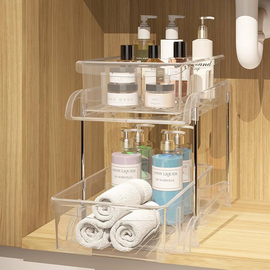 MHHA 2 Tier Clear Under Bathroom Sink Organizers and Storage, Medicine Cabinet Organizer with Div... | Amazon (US)