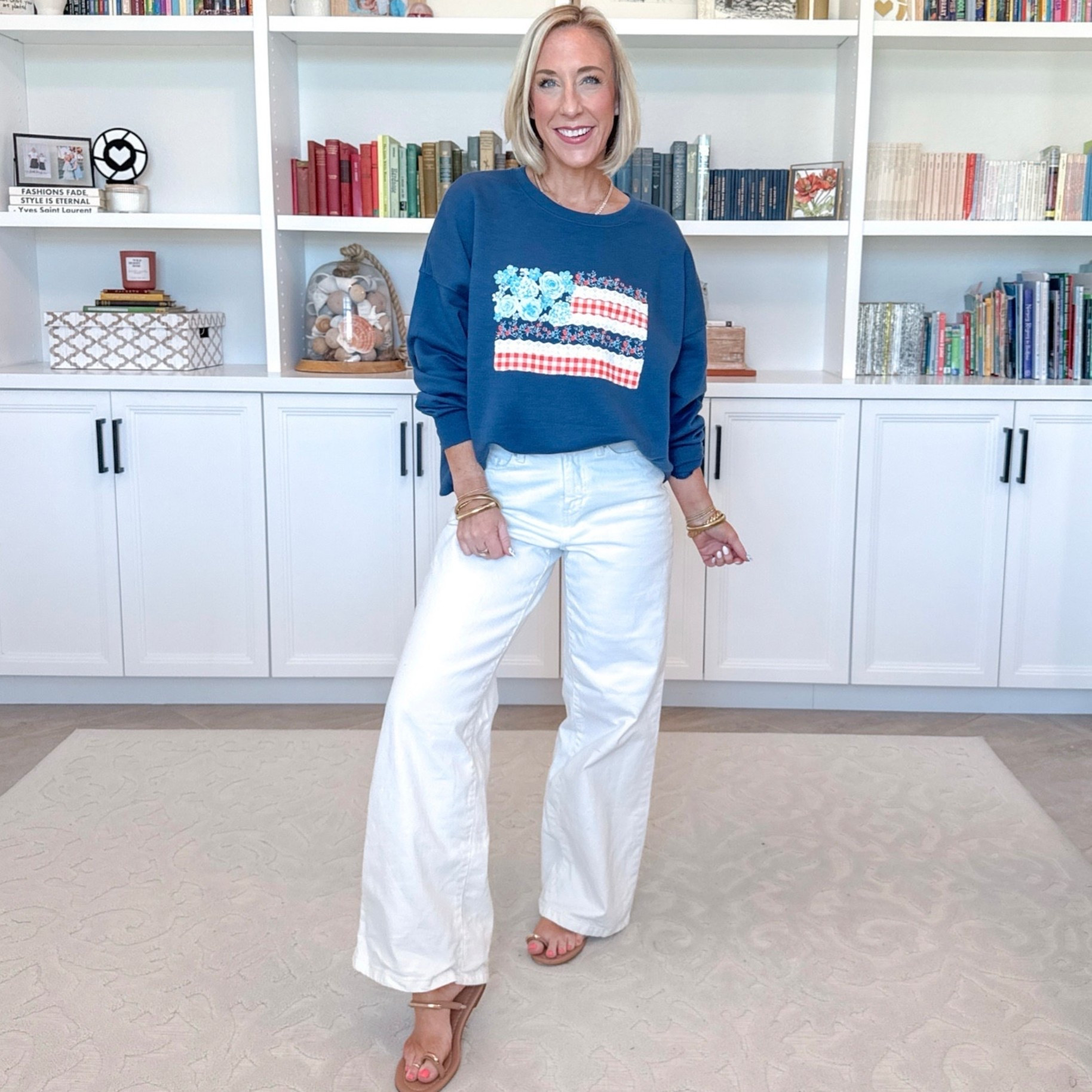 Walmart - red, white & blue finds. Boxy Graphic Sweatshirt - size Large. $14.98. 2 colors. White Wide Leg Jeans - size 0. $26.98. 4 colors. 

 

#LTKSeasonal #LTKOver40