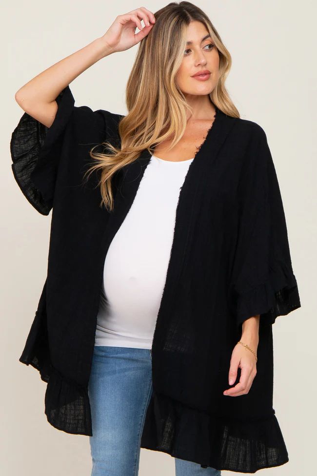 Black Plaid Gathered Hem Maternity Cover Up | PinkBlush Maternity