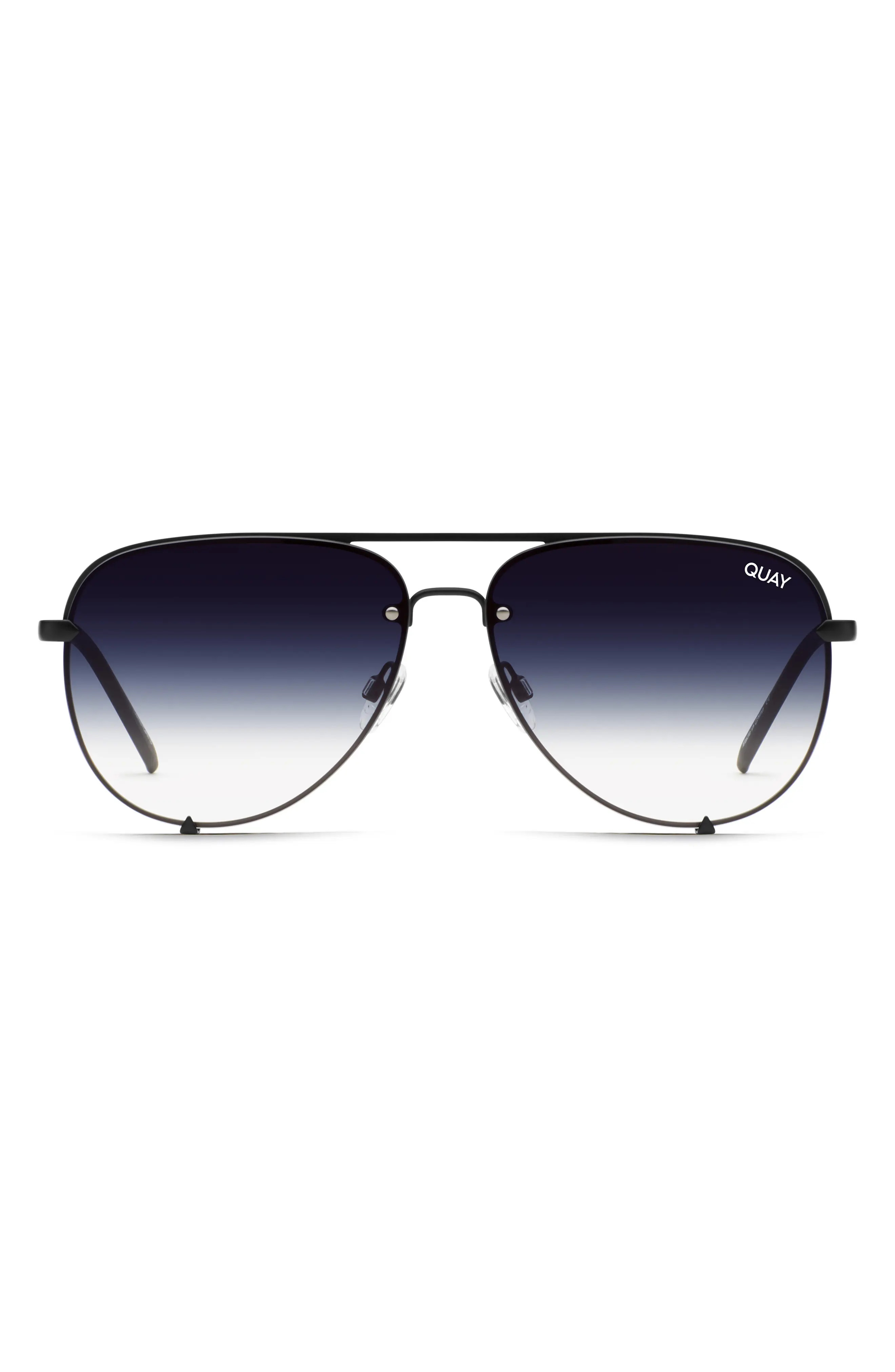 Quay Australia High Key Rimless 55mm Gradient Aviator Sunglasses in Matte Black /Navy Fade Lens at N | Nordstrom