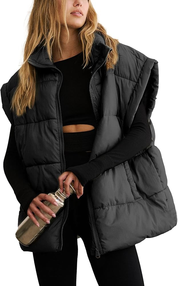 SeekMe Womens Puffer Vest Winter Cap Sleeve Stand Collar Padded Gilet Bubble Puffy Jacket Coats w... | Amazon (US)
