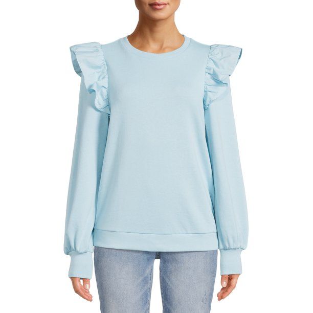 The Get Women's Long Sleeve Ruffle Sweatshirt - Walmart.com | Walmart (US)