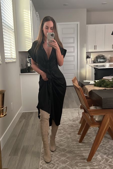 Boot season 🙌🏼 

Thigh high boots, suede boots, chunky heel boots, black midi shirt dress, fall outfit ideas, light boots, work outfits, dinner outfits 

#ootd #fallattire 

#LTKstyletip #LTKworkwear