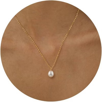 Summit Adventure Dainty Gold Necklace 14k Gold Plated Single Pearl Necklace Simple Pearl Choker Necklaces | Target