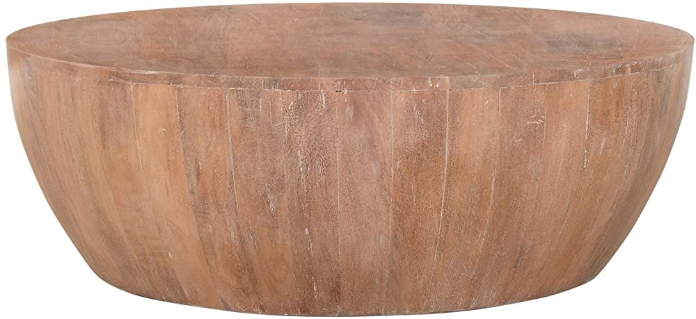 The Urban Port Drum Shape Wooden Coffee Table with Plank Design Base | Amazon (US)