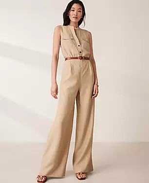 Split Neck Sleeveless Wide Leg Jumpsuit | Ann Taylor (US)