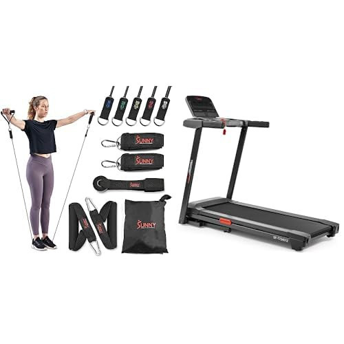 Sunny Health & Fitness Resistance Band Strength Training Tube Set - NO. 089-COMBO + Active 400 Smart Auto Incline Treadmill SF-T724012 | Amazon (US)