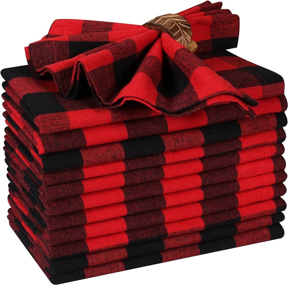 Cloth Dinner Napkin Gingham Plaid Check Fabric-18X18 Black Red, Wedding Napkins, Cocktails Napkin... | Amazon (US)