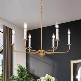 Uolfin Mid-Century Candlestick Dining Room Chandelier 6-Light Antique Gold Rustic Chandelier with... | The Home Depot