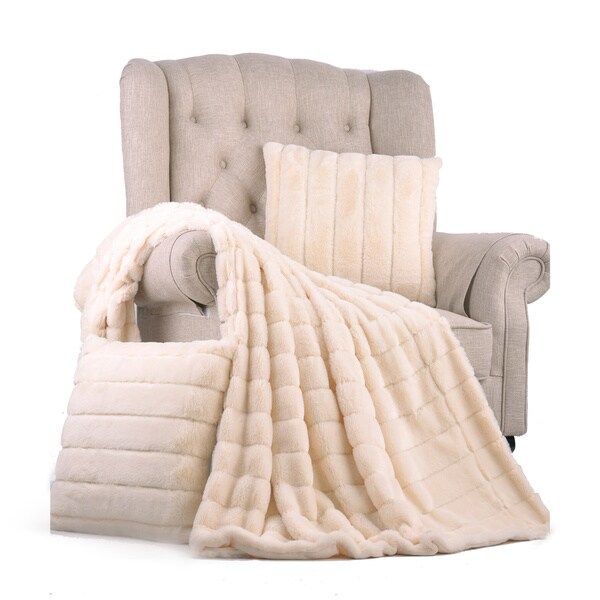 BOON Rabbit Faux Fur Throw & 2 Pillow Combo Set, 50" x 60" & 60" x 80" | Bed Bath & Beyond