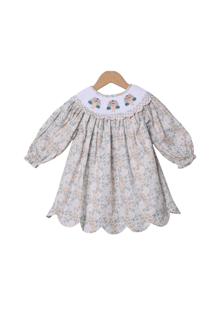 Smocked Turkey Autumn Floral Scalloped Dress | The Smocked Flamingo