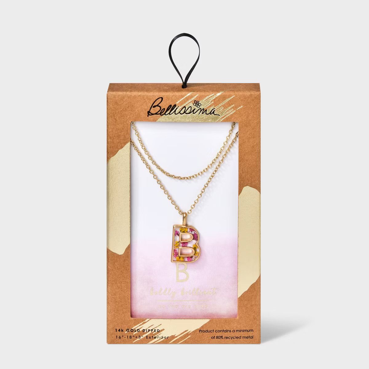 Bella Uno Bellissima Silver Plated Flower Pressed Initial Multi-Strand Necklace - Gold | Target