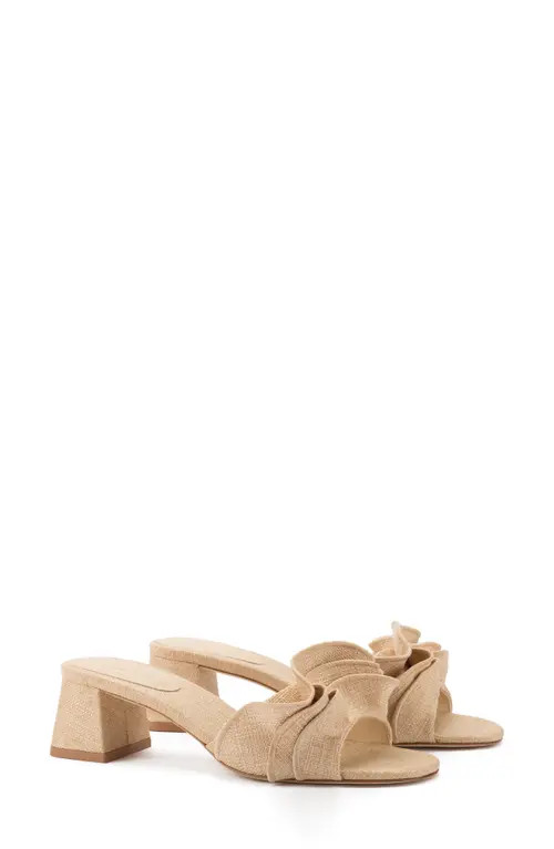 Larroudé Brigite Ruffle Raffia Sandal in Beige/Beige at Nordstrom, Size 5 | Nordstrom