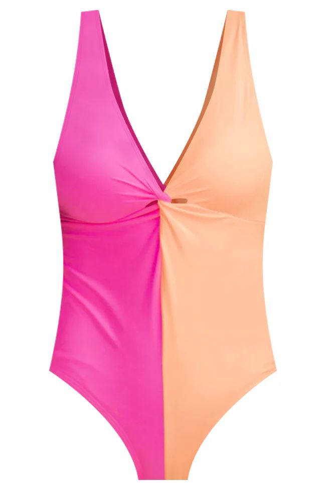 Girls Just Wanna Have Sun Orange/Pink Color Block One Piece Swimsuit FINAL SALE | Pink Lily