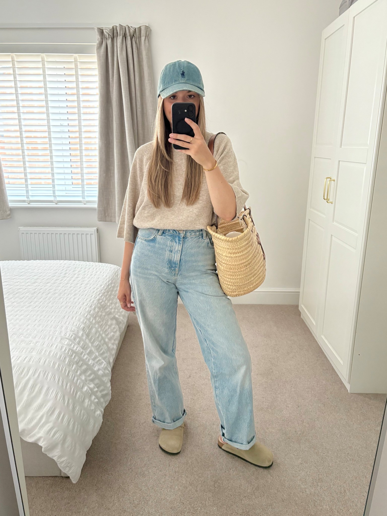 Ways to wear a short sleeved knit jumper 🫶🏼

Wearing it with a pair of straight leg jeans, Birkenstock bostons, denim cap and a basket bag for a transitional casual outfit. 

#LTKuk #LTKautumn #LTKstyletip