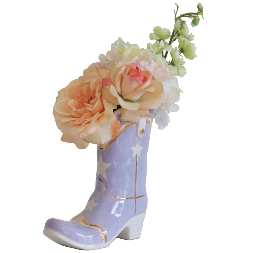 Cowboy Boot Vase with Stars for Lo Home x Katey McFarlan in Lavender | Lo Home by Lauren Haskell Designs