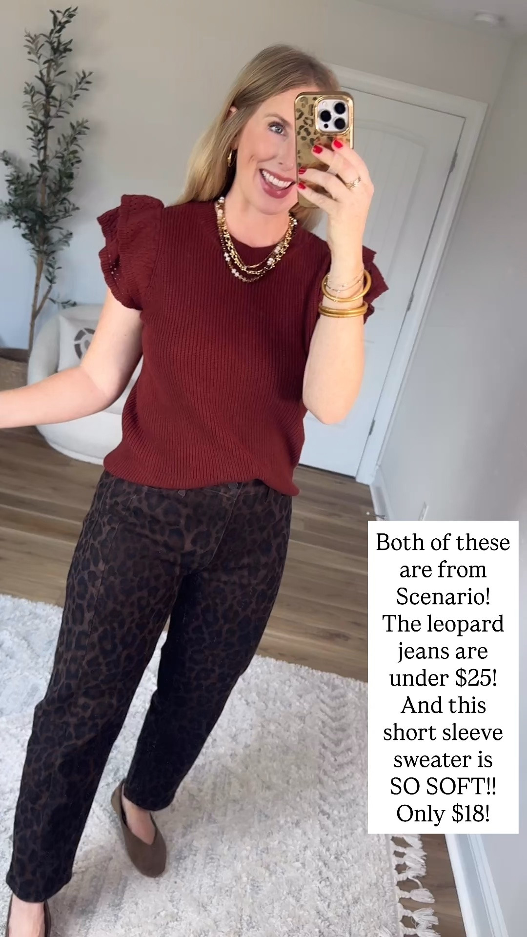 Walmart style, Walmart try on, Walmart fashion, scenario, short sleeve sweater, leopard jeans

#LTKootd
