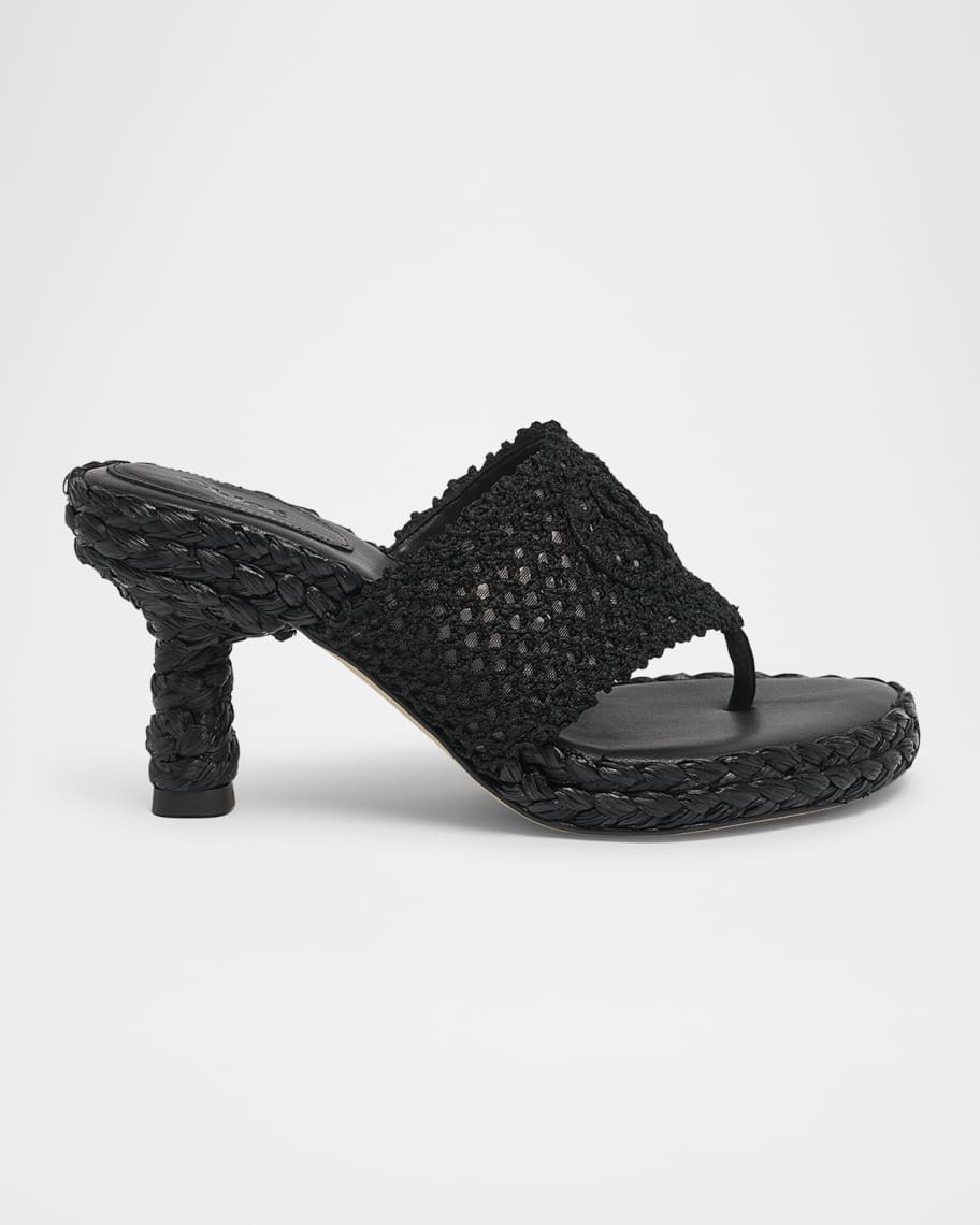 Chloe Isla Crochet Raffia and Leather Thong Sandals | Neiman Marcus