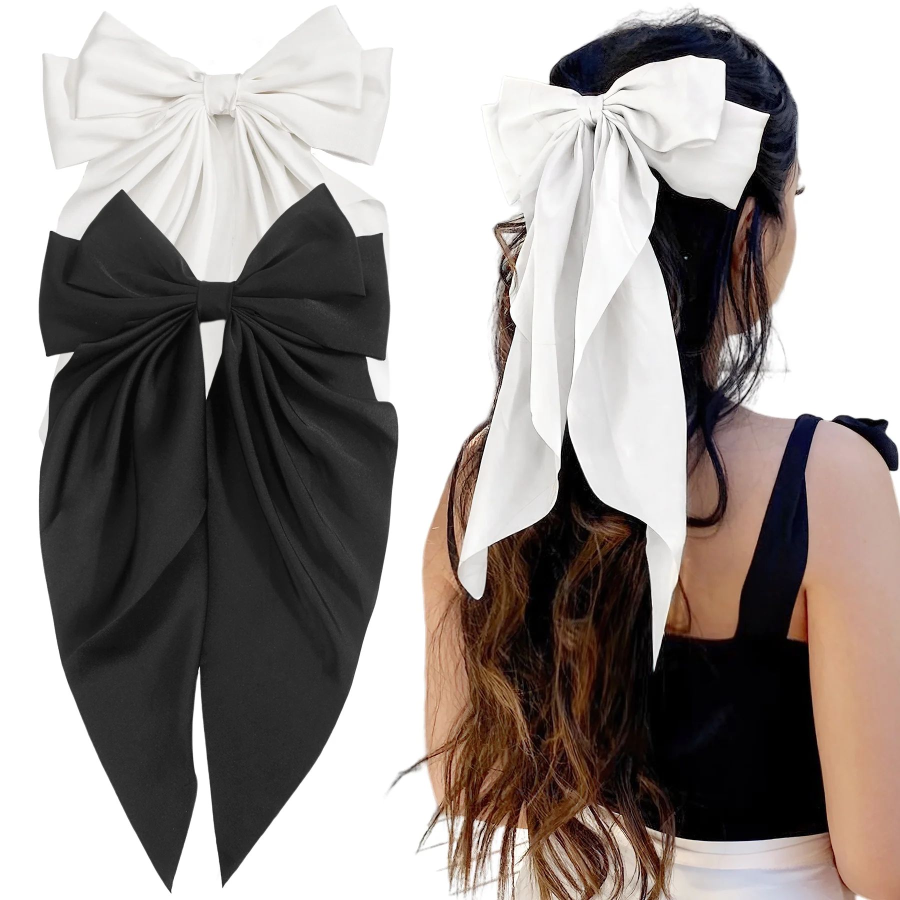 JOYOYO  2 pcs Hair Bows for Women Girls,Silky Satin Hair Ribbon Bow Hair Clips with Long Tails ... | Walmart (US)