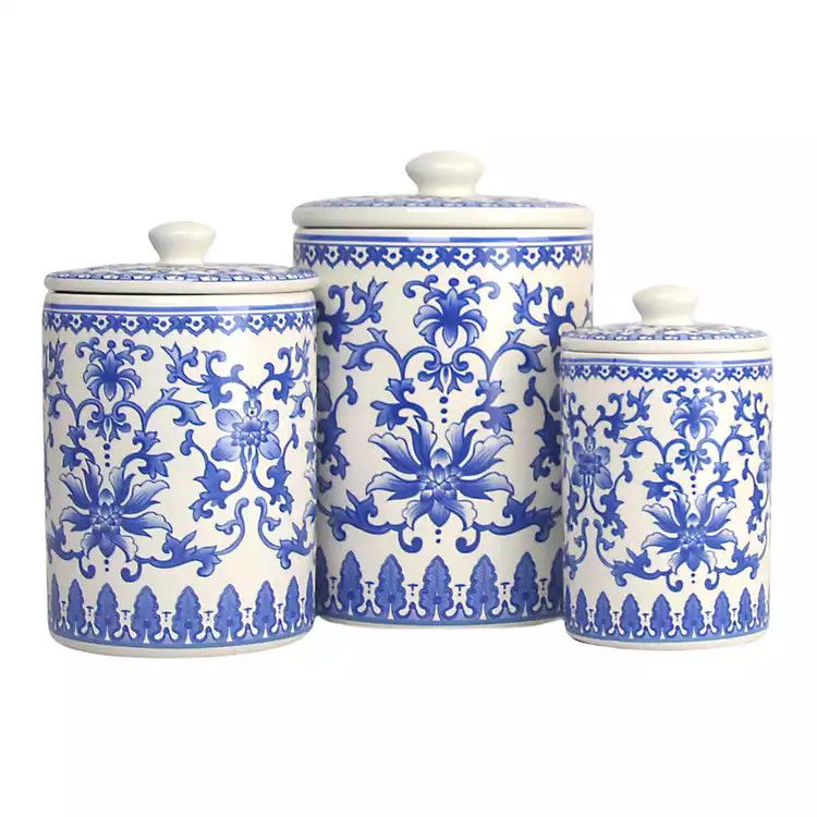Blue and White Classic Ceramic Canisters, Set of 3 | Kirkland's Home