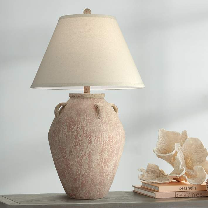 Pacific Coast Lighting Ria Blush Terracotta Handle Jar Table Lamp - #70X13 | Lamps Plus | Lamps Plus