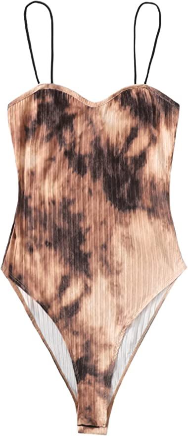 Verdusa Women's Casual Tie Dye Sweetheart Neck Bodycon Thong Cami Bodysuit | Amazon (US)