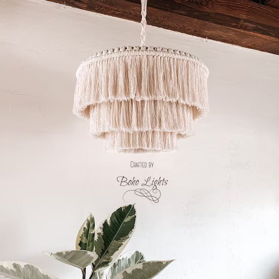 Boho light. Fringe Chandelier, Macrame Lamp Shade, Macrame Chandelier, Bohemian Lamp Shade, Bohem... | Etsy (US)