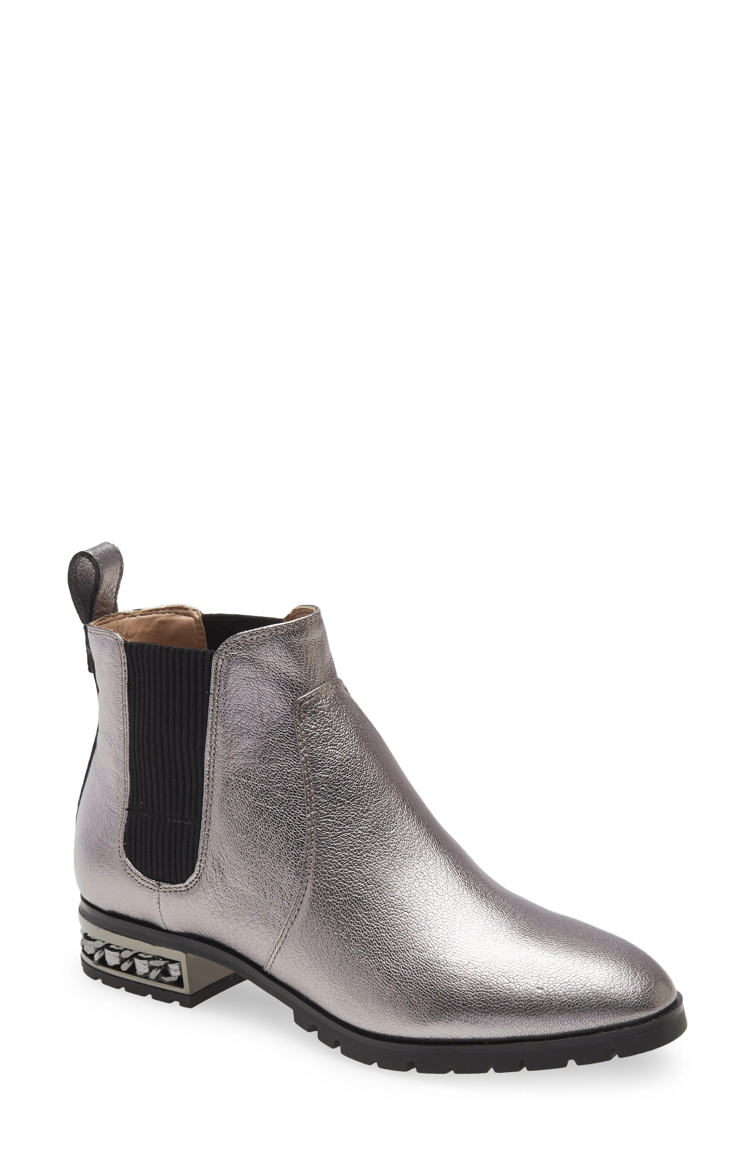 Karl Lagerfeld Paris Karl Lagerfield Paris Simone Chain Heel Chelsea Boot, Size 6 in Silver Leather  | Nordstrom