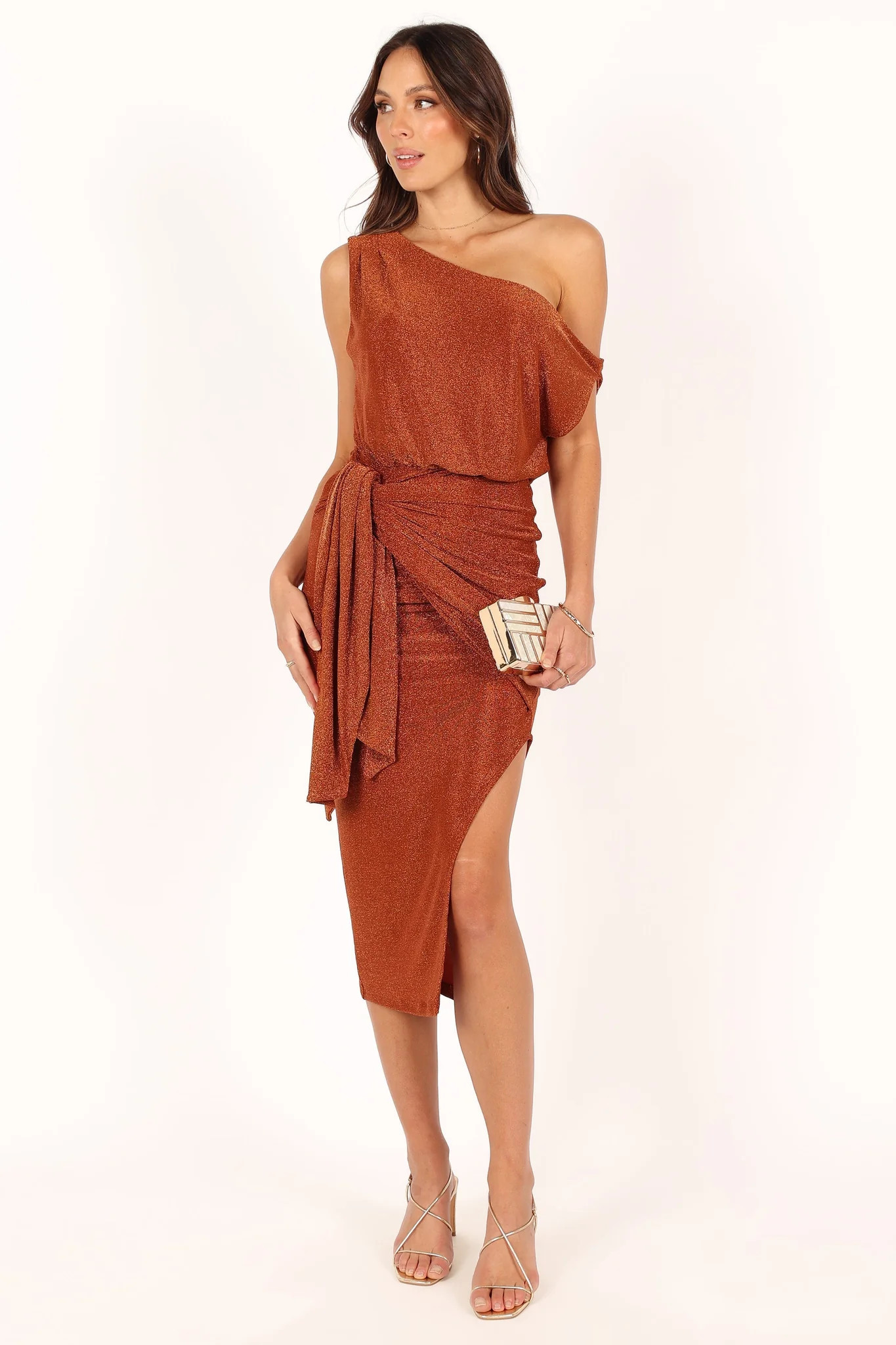 Santiago Off Shoulder Midi Dress - Bronze | Petal & Pup (US)
