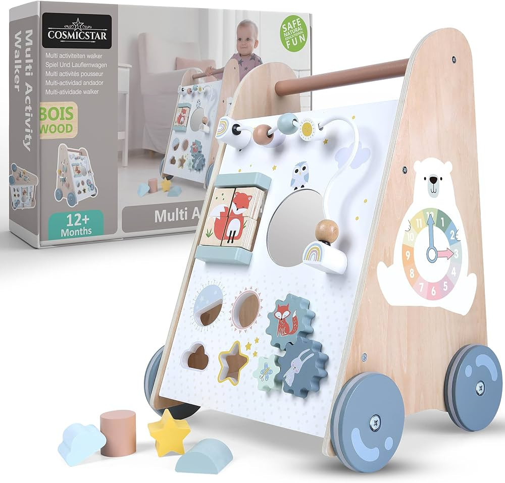Cosmicstar Wooden Baby Walker - 6 in 1 Activity Cube Walkers for Babies, Toys Roll Cart Baby Acti... | Amazon (US)