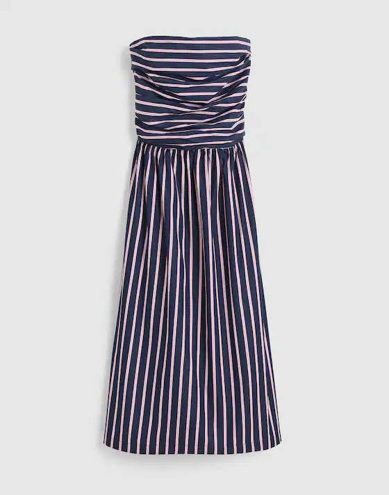 Strapless Ruched Midi Dress in Poplin | Madewell